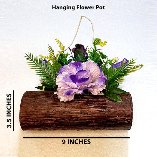HandMade Artifical flower pot, wood textured hanging artificial flowers