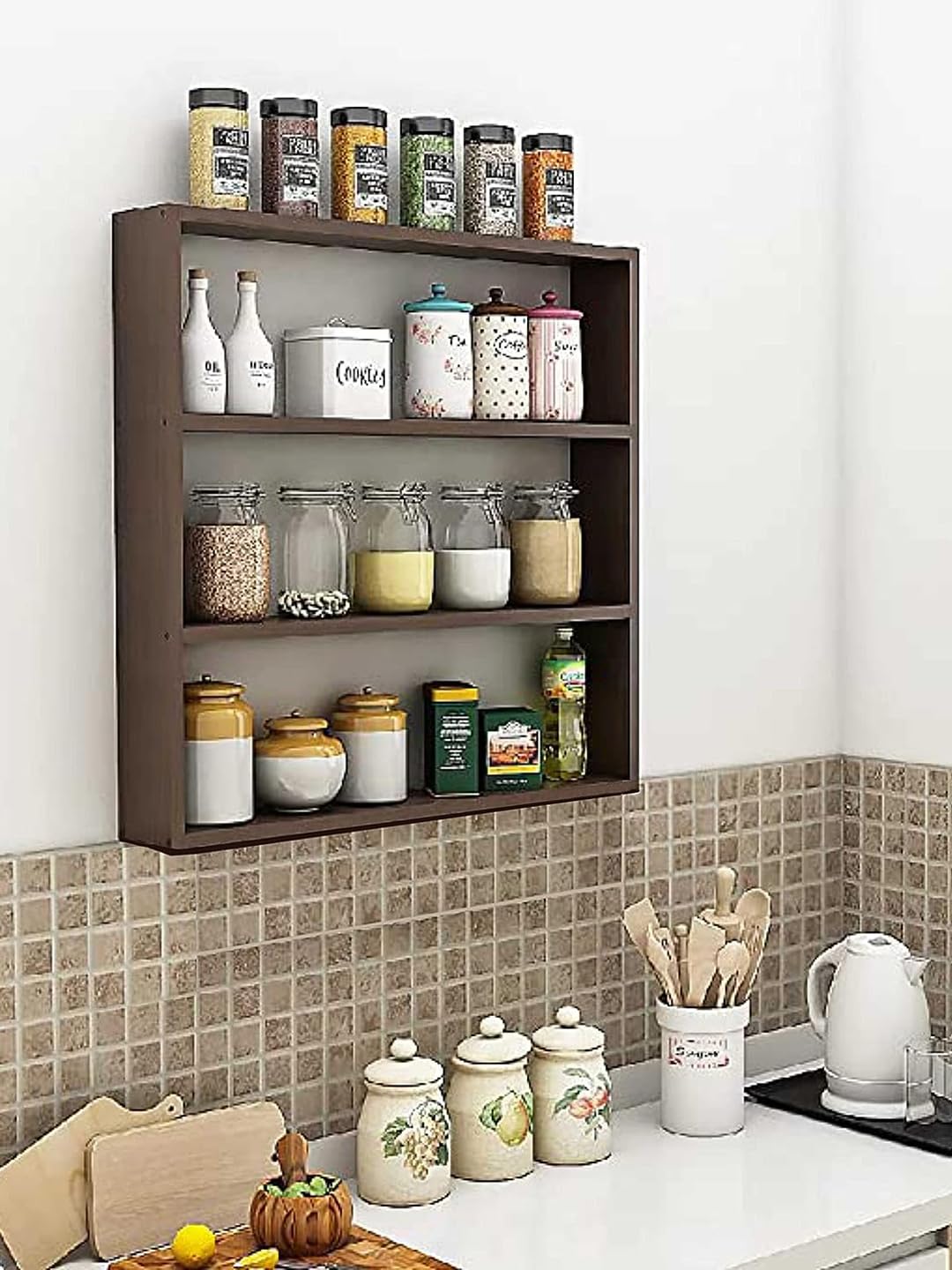 Wall Mounted 3 Layer Wooden Kitchen Rack, kitchen cabinet