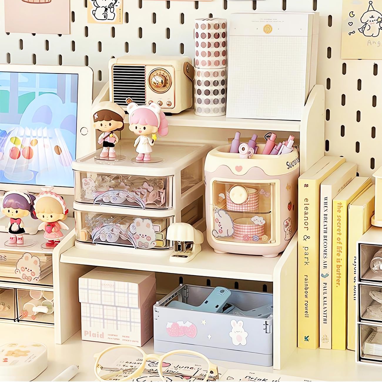 DIY Desktop Organizer Shelf Multi Tier Large Capacity Tabletop Cosmetics Storage Shelf, Office File Dormitory