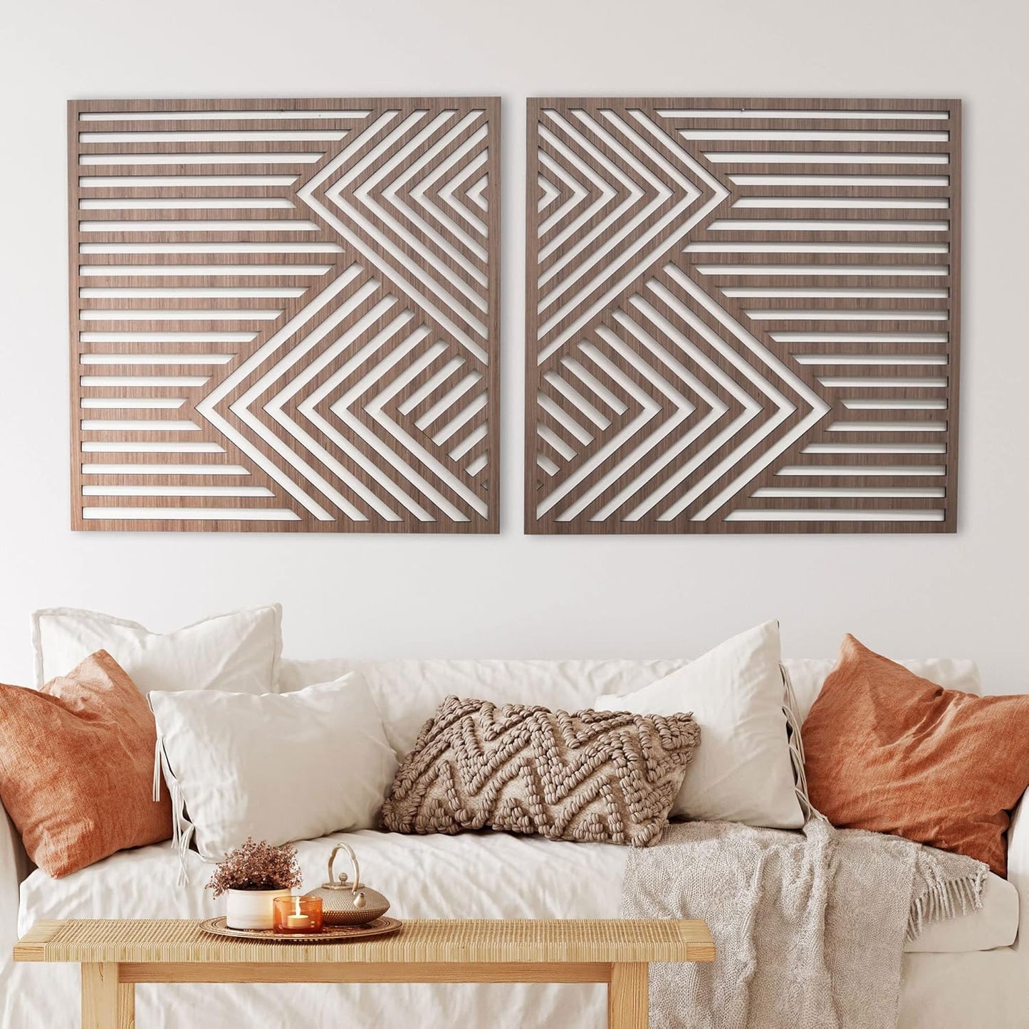 Wood Wall Art Mountains Set of 2 Geometric Wood Decor Panels