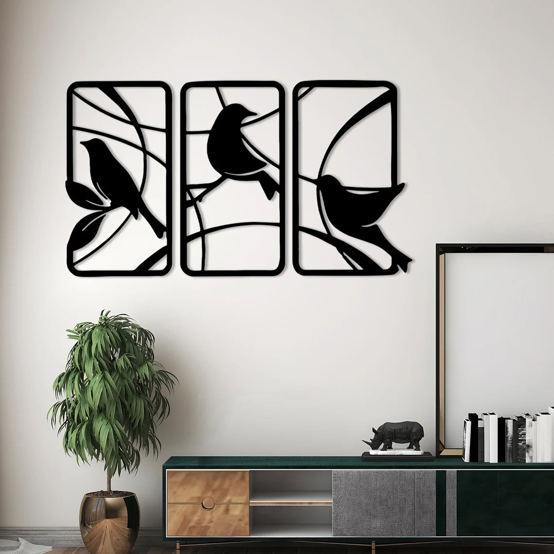 Wooden Bird Wall Decor Set of 3 - Handmade Rustic Wood Birds for Living Room Home and Kitchen Decoration