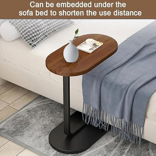 New Wooden C-Shaped Oval Sofa Side Table | Oval Laptop Table | Multipurpose Bed & Couch Table