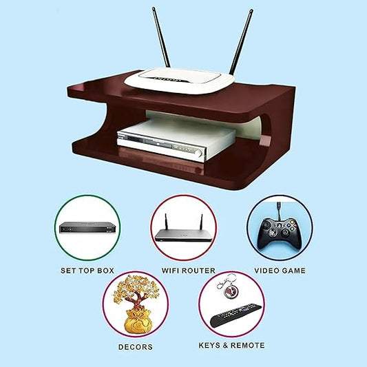 top Box Stand | WiFi Router Holder Wooden Wall Shelves | Setup Box Stand for Home | Wall Mount Stylish WiFi Router Holder TV Cabinet Living Room Furniture