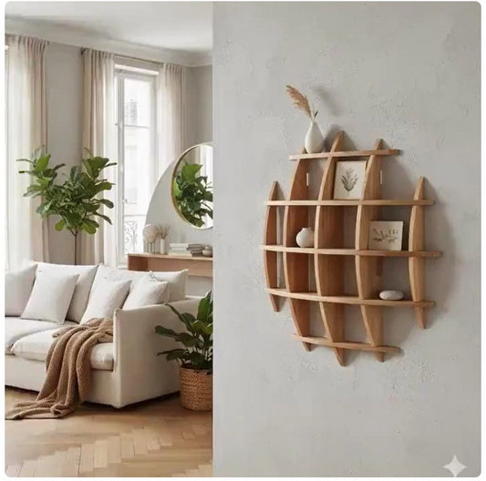 Wooden Sphere Shelf | Half Globe Wall Shelving | Oval Floating Bookshelf | Round Wall Decor