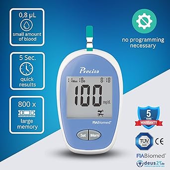 Effortlessly manage your blood sugar with the FIA BIOMED Precisa Blood Glucose Monitor