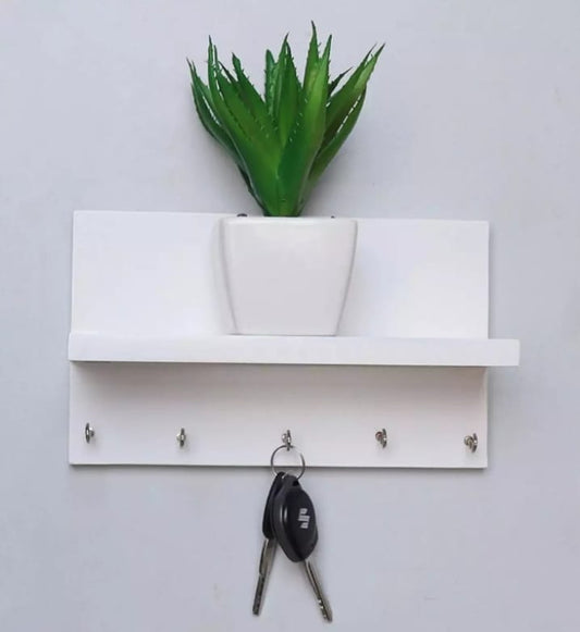 Wall Shelf with 5 Key Holder, wooden Compact wall mount Key Holder with accessories shelf