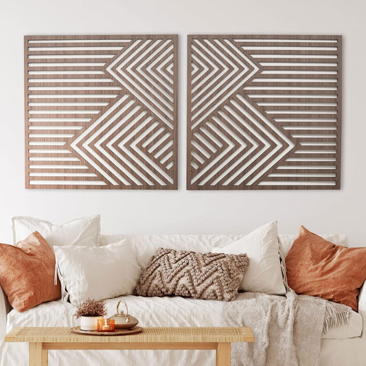 Wood Wall Art Mountains Set of 2 Geometric Wood Decor Panels