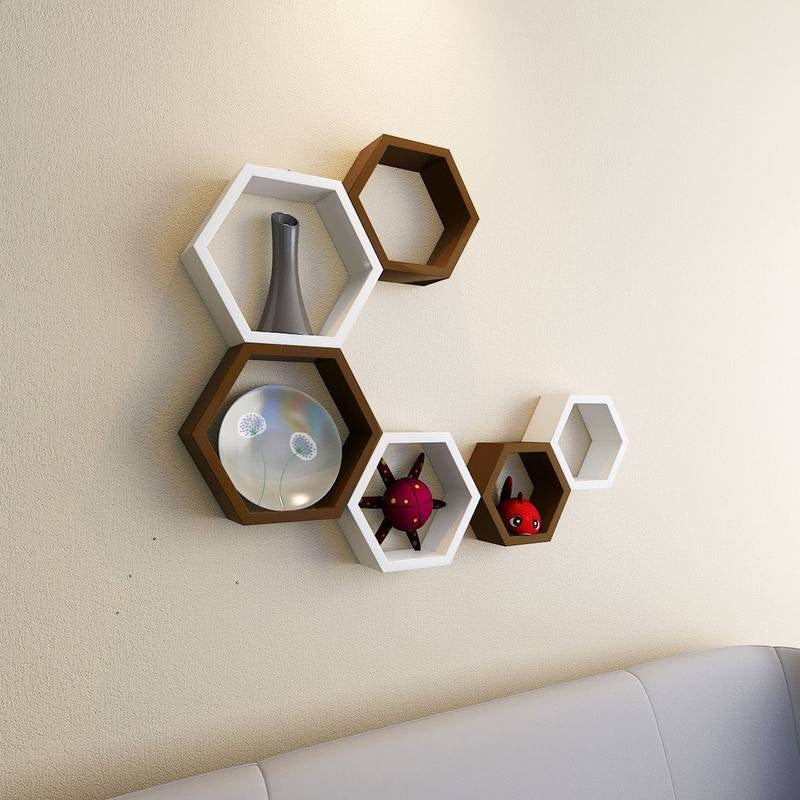 Hexagon wall shelves 6 Pcs set (Honeycomb Inspired)