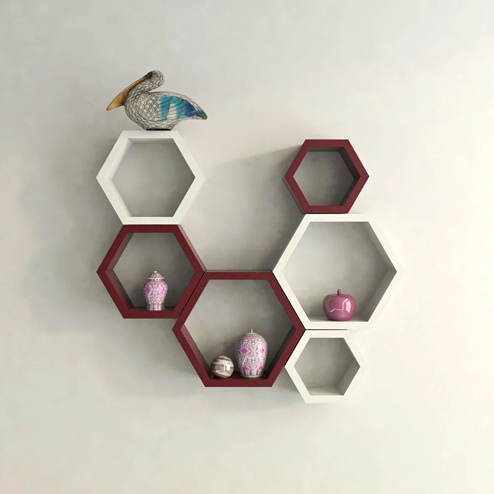 Hexagon wall shelves 6 Pcs set (Honeycomb Inspired)