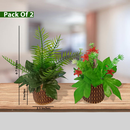 Decorative Mini Artificial Flower Pot (Pack of 2)