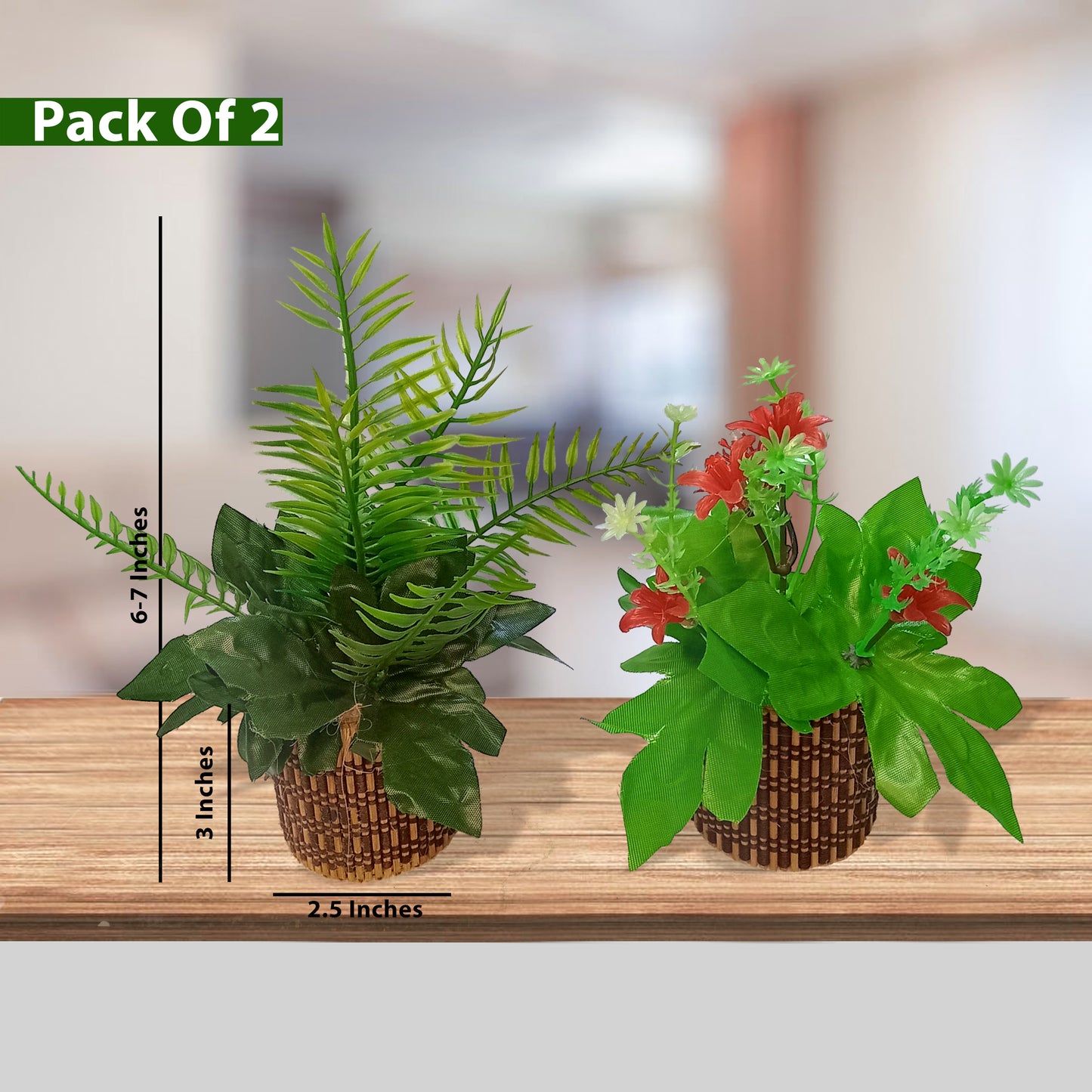 Decorative Mini Artificial Flower Pot (Pack of 2)